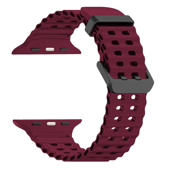 For Apple Watch Series 3 42mm Ocean Dual-Row Hole Silicone Watch Band(Wine Red)