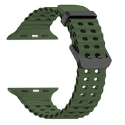 For Apple Watch Series 3 42mm Ocean Dual-Row Hole Silicone Watch Band(Forest Green)