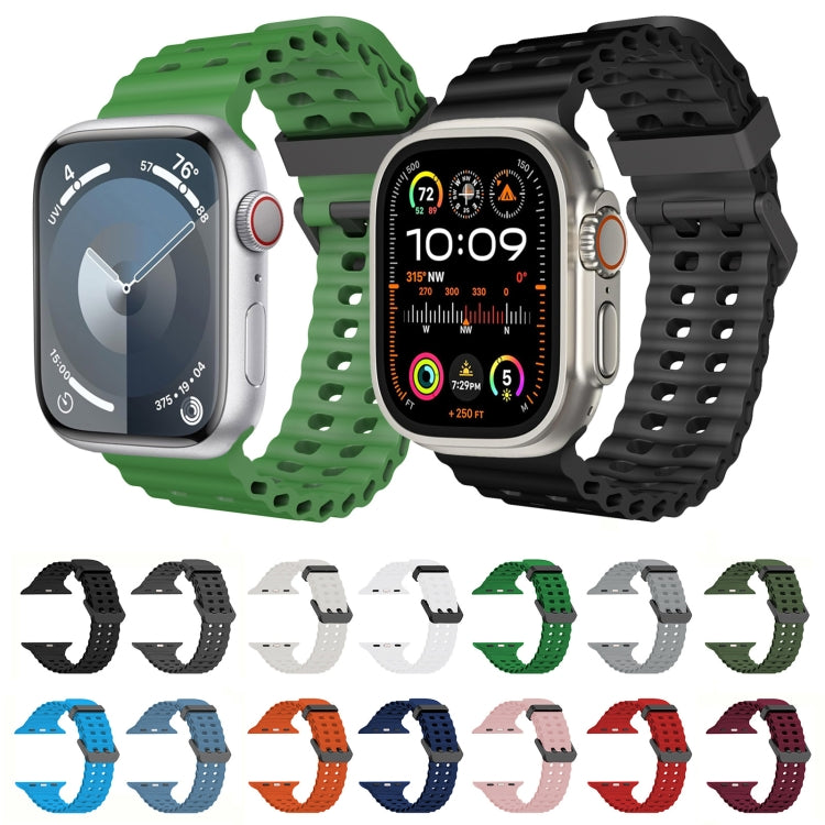 For Apple Watch SE 2022 44mm Ocean Dual-Row Hole Silicone Watch Band(Red)