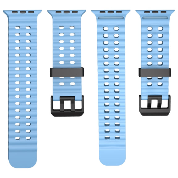 For Apple Watch Series 3 42mm Ocean Dual-Row Hole Silicone Watch Band(Blue)