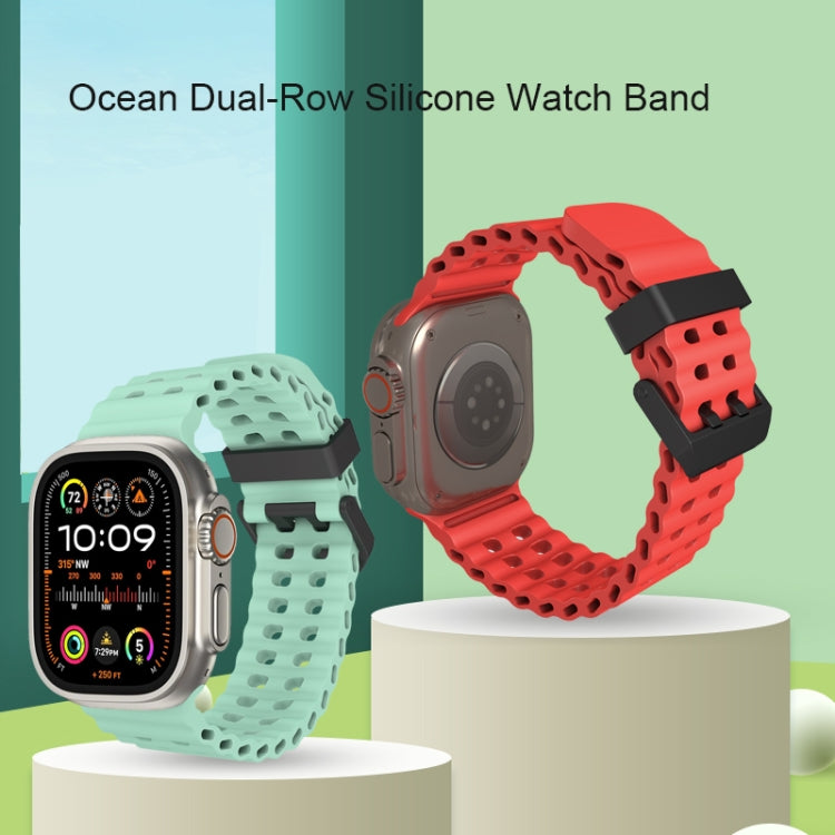 For Apple Watch Series 3 42mm Ocean Dual-Row Hole Silicone Watch Band(Grey)