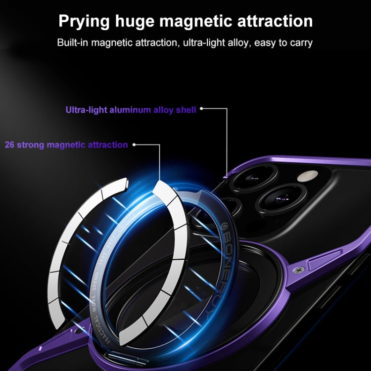 For iPhone 16 Pro Frameless Rotation Holder Magsafe Metal Phone Case(Dark Purple)