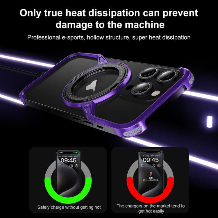 For iPhone 16 Frameless Rotation Holder Magsafe Metal Phone Case(Space Gray)
