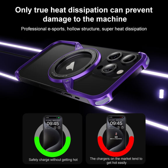 For iPhone 16 Frameless Rotation Holder Magsafe Metal Phone Case(Space Gray)