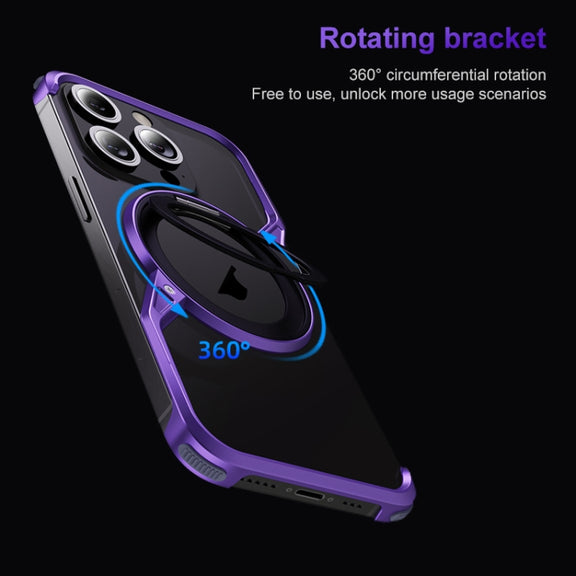 For iPhone 16 Pro Max Frameless Rotation Holder Magsafe Metal Phone Case(Dark Purple)