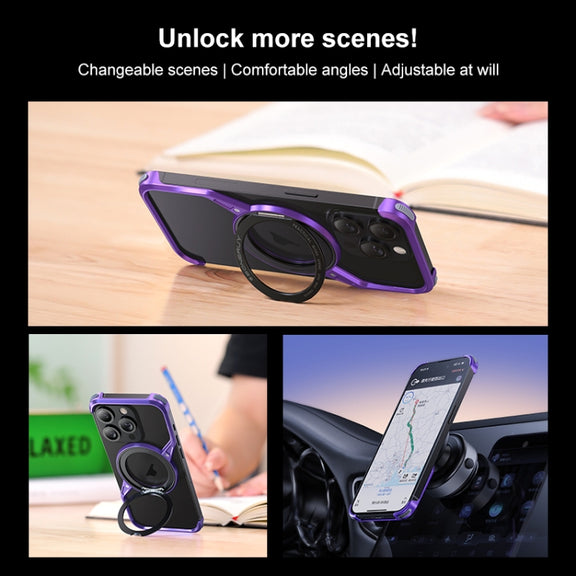 For iPhone 15 Frameless Rotation Holder Magsafe Metal Phone Case(Space Gray)