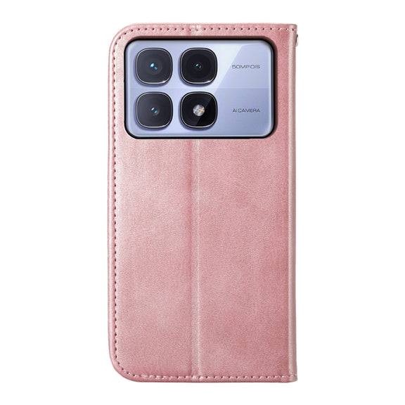 For Redmi K70 Ultra Cubic Grid Calf Texture Magnetic Leather Phone Case(Rose Gold)