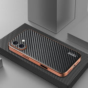 For iPhone 16 Plus AZNS Electroplated Edge Carbon Fiber Texture Phone Case(Black)