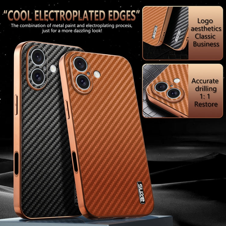 For iPhone 16 AZNS Electroplated Edge Carbon Fiber Texture Phone Case(Green)