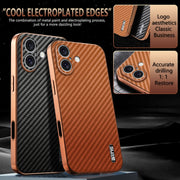 For iPhone 16 AZNS Electroplated Edge Carbon Fiber Texture Phone Case(Green)