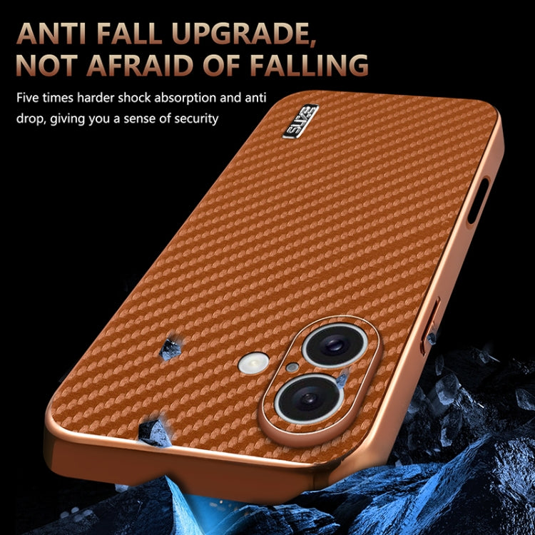For iPhone 16 AZNS Electroplated Edge Carbon Fiber Texture Phone Case(Green)