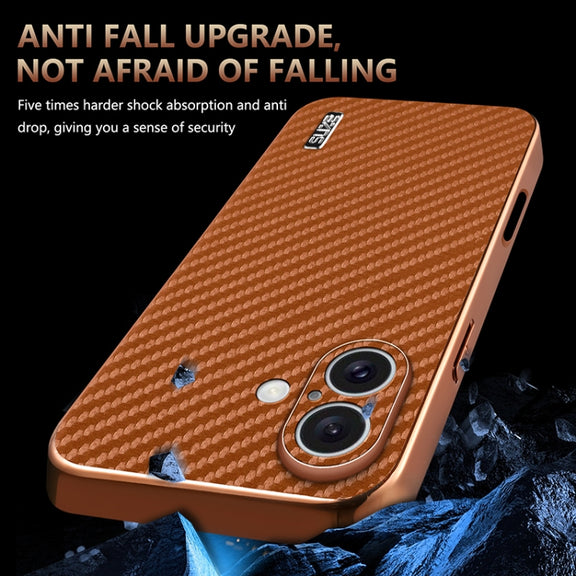 For iPhone 16 AZNS Electroplated Edge Carbon Fiber Texture Phone Case(Green)