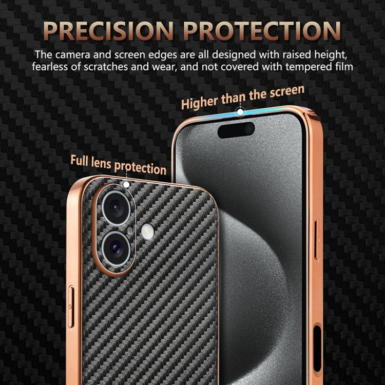 For iPhone 16 AZNS Electroplated Edge Carbon Fiber Texture Phone Case(Green)