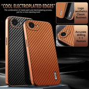For iPhone 16e AZNS Electroplated Edge Carbon Fiber Texture Phone Case(Black)