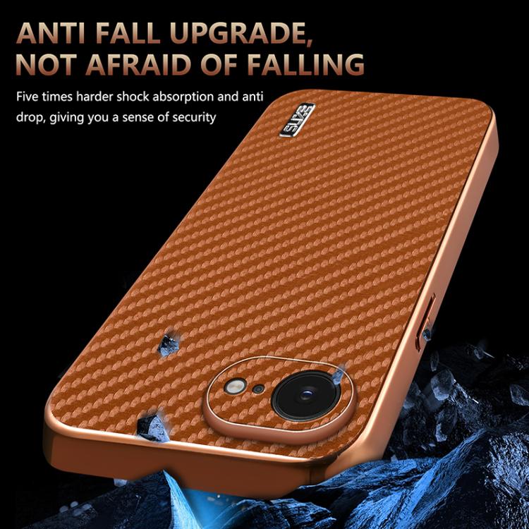 For iPhone 16e AZNS Electroplated Edge Carbon Fiber Texture Phone Case(Black)