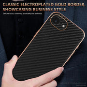 For iPhone 16e AZNS Electroplated Edge Carbon Fiber Texture Phone Case(Black)