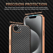 For iPhone 16e AZNS Electroplated Edge Carbon Fiber Texture Phone Case(Brown)