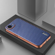 For iPhone 16e AZNS Electroplated Edge Carbon Fiber Texture Phone Case(Blue)