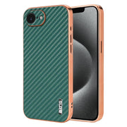 For iPhone 16e AZNS Electroplated Edge Carbon Fiber Texture Phone Case(Green)