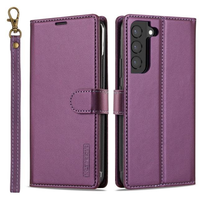 For Samsung Galaxy S22+ 5G LC.IMEEKE L2 Series Detachable Magsafe PU Phone Case with Lanyard(Purple)