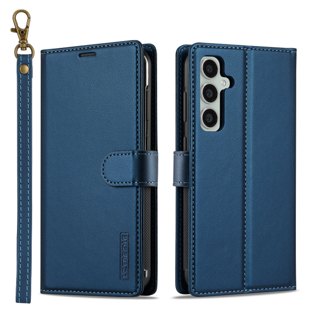 For Samsung Galaxy A35 5G LC.IMEEKE L2 Series Detachable Magsafe PU Phone Case with Lanyard(Blue)