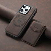 For iPhone 16 Pro Denior D19 Skin Feel MagSafe Detachable Card Slot Phone Case(Brown)