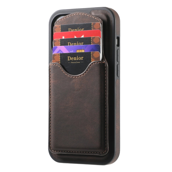 For iPhone 16 Pro Denior D19 Skin Feel MagSafe Detachable Card Slot Phone Case(Brown)