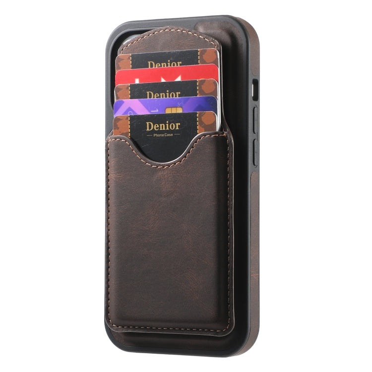 For iPhone 16 Pro Denior D19 Skin Feel MagSafe Detachable Card Slot Phone Case(Brown)