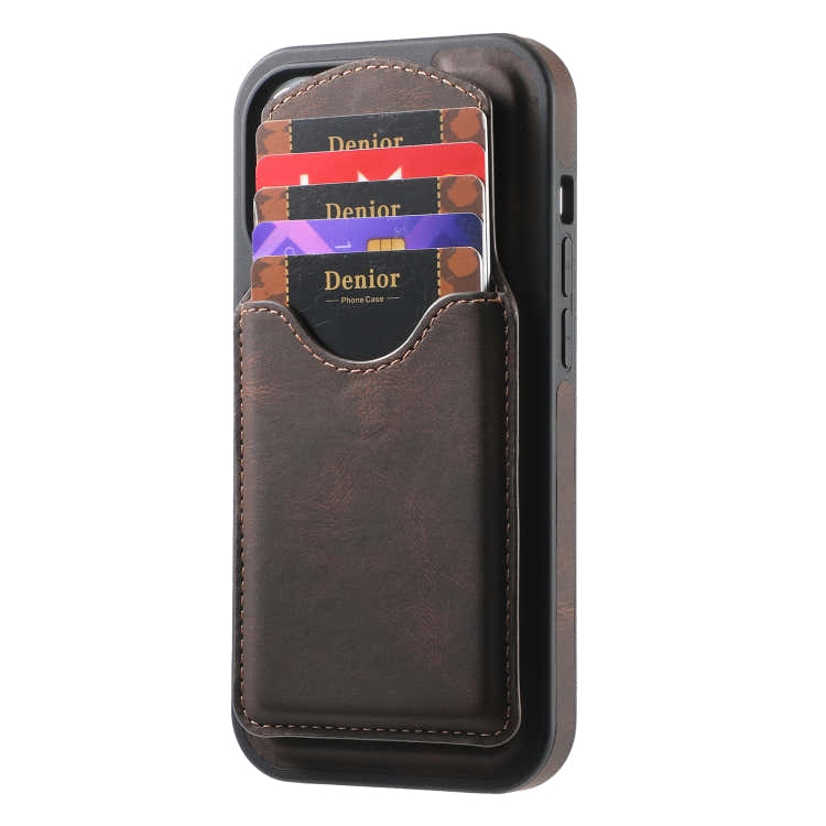 For iPhone 16 Denior D19 Skin Feel MagSafe Detachable Card Slot Phone Case(Brown)