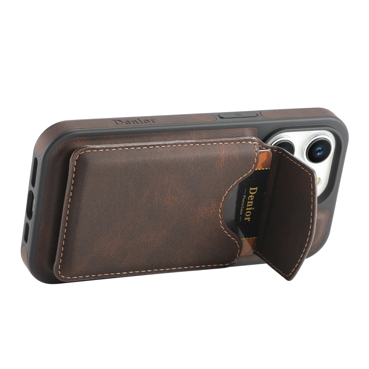 For iPhone 15 Pro Max Denior D19 Skin Feel MagSafe Detachable Card Slot Phone Case(Brown)