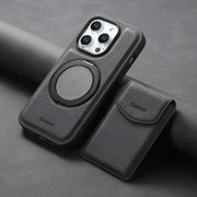 For iPhone 16 Pro Max Denior D20 Skin Feel MagSafe Holder Detachable Card Slot Phone Case(Black)