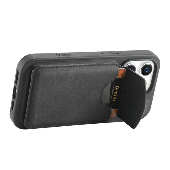 For iPhone 16 Pro Max Denior D20 Skin Feel MagSafe Holder Detachable Card Slot Phone Case(Black)
