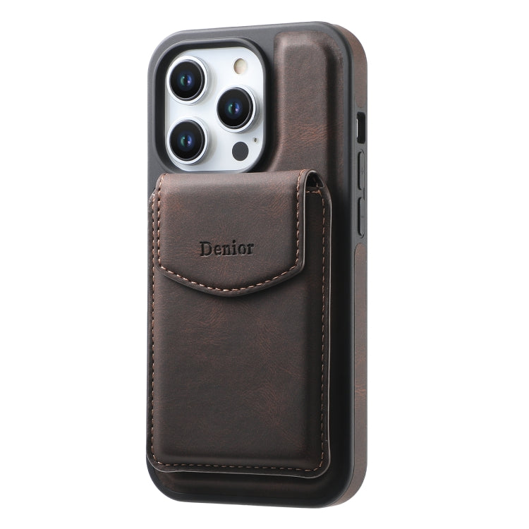 For iPhone 16 Pro Denior D20 Skin Feel MagSafe Holder Detachable Card Slot Phone Case(Brown)