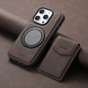 For iPhone 16 Denior D20 Skin Feel MagSafe Holder Detachable Card Slot Phone Case(Brown)
