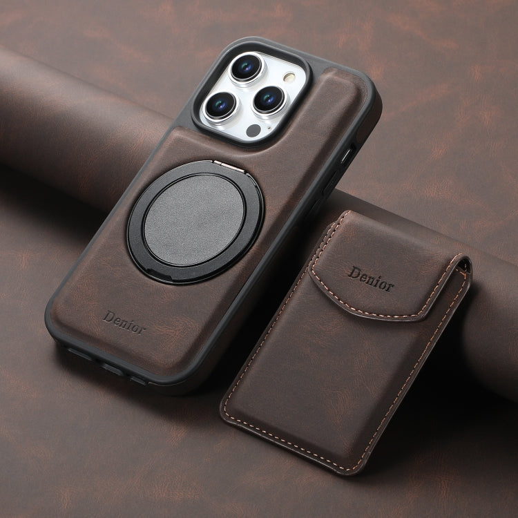 For iPhone 16 Denior D20 Skin Feel MagSafe Holder Detachable Card Slot Phone Case(Brown)