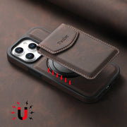 For iPhone 16 Denior D20 Skin Feel MagSafe Holder Detachable Card Slot Phone Case(Brown)