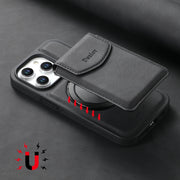 For iPhone 16 Denior D20 Skin Feel MagSafe Holder Detachable Card Slot Phone Case(Black)