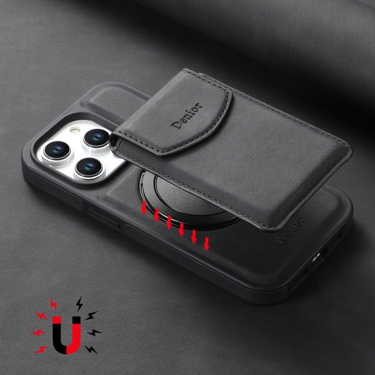 For iPhone 16 Denior D20 Skin Feel MagSafe Holder Detachable Card Slot Phone Case(Black)