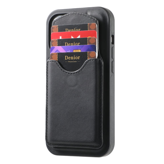 For iPhone 16 Denior D20 Skin Feel MagSafe Holder Detachable Card Slot Phone Case(Black)