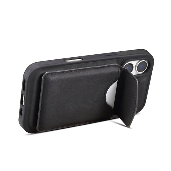 For iPhone 16 Denior D20 Skin Feel MagSafe Holder Detachable Card Slot Phone Case(Black)