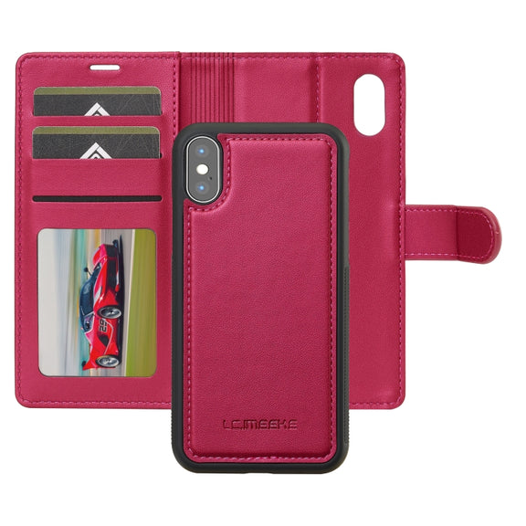 For iPhone X / XS LC.IMEEKE L2 Series Detachable Magsafe PU Phone Case with Lanyard(Red)