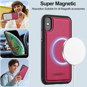 For iPhone XR LC.IMEEKE L2 Series Detachable Magsafe PU Phone Case with Lanyard(Red)