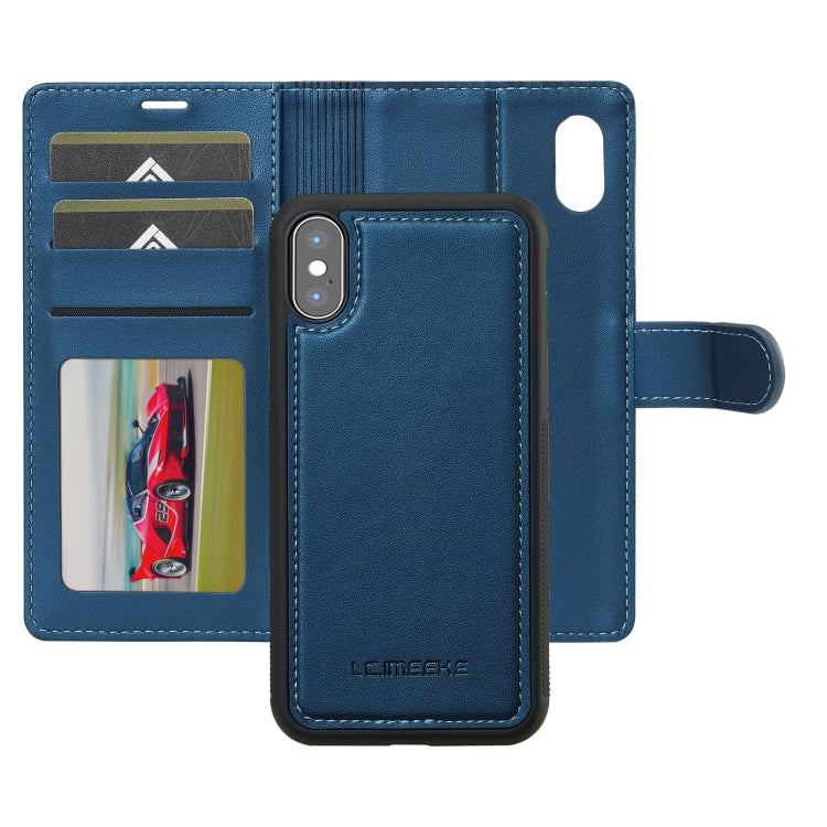 For iPhone XS Max LC.IMEEKE L2 Series Detachable Magsafe PU Phone Case with Lanyard(Blue)