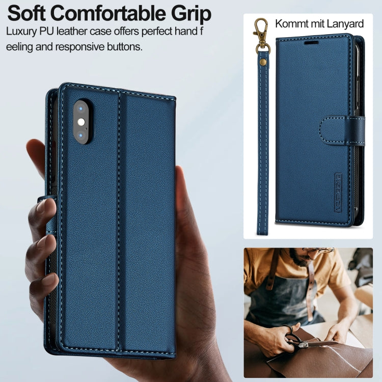 For iPhone XS Max LC.IMEEKE L2 Series Detachable Magsafe PU Phone Case with Lanyard(Blue)