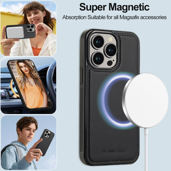 For iPhone 13 Pro LC.IMEEKE L2 Series Detachable Magsafe PU Phone Case with Lanyard(Black)