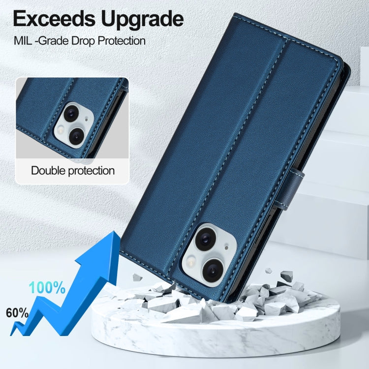 For iPhone 13 LC.IMEEKE L2 Series Detachable Magsafe PU Phone Case with Lanyard(Blue)