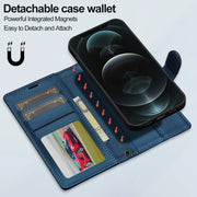 For iPhone 14 LC.IMEEKE L2 Series Detachable Magsafe PU Phone Case with Lanyard(Blue)