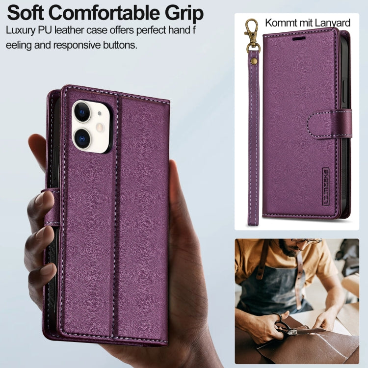 For iPhone 11 LC.IMEEKE L2 Series Detachable Magsafe PU Phone Case with Lanyard(Purple)