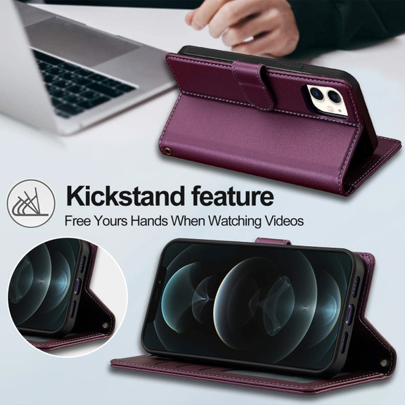 For iPhone 11 LC.IMEEKE L2 Series Detachable Magsafe PU Phone Case with Lanyard(Purple)