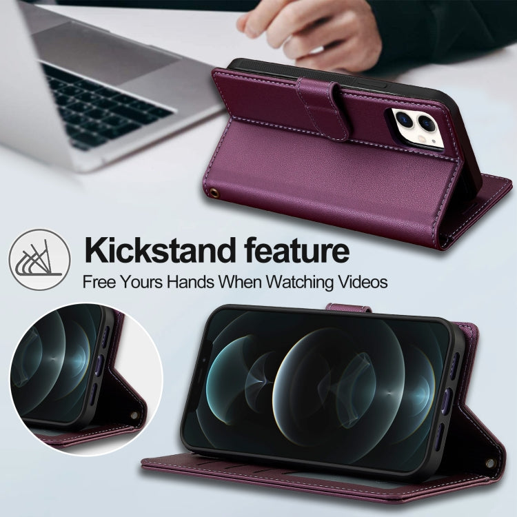 For iPhone 11 LC.IMEEKE L2 Series Detachable Magsafe PU Phone Case with Lanyard(Purple)
